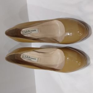 L.K.Bennett PATENT LEATHER NUDE ROUND TOE PUMPS STILETTOS SIZE 38/ US 5.5